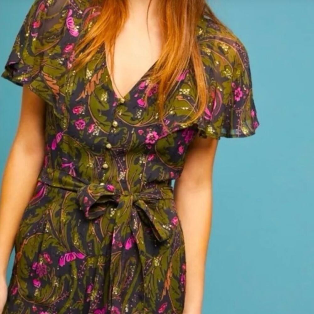 NWT Anthropologie ETT:TWA Brenda Jumpsuit - Green Pink Gold - Size 4 - Picture 2 of 8